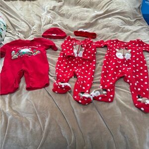 Infant Christmas Holiday Red Polka Dot Kids One Piece Set of 3 0/3 months